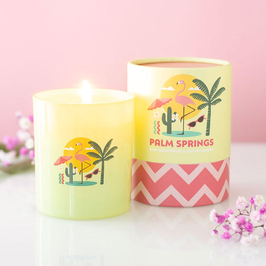 Candle with 'Palm Springs' design 