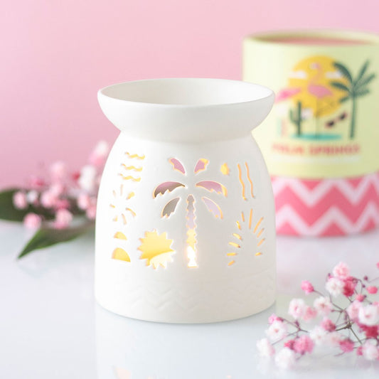 White wax warmer oil burner with palm tree design