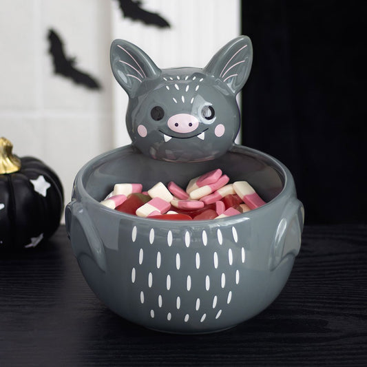 Grey bat-shaped ceramic bowl for treats