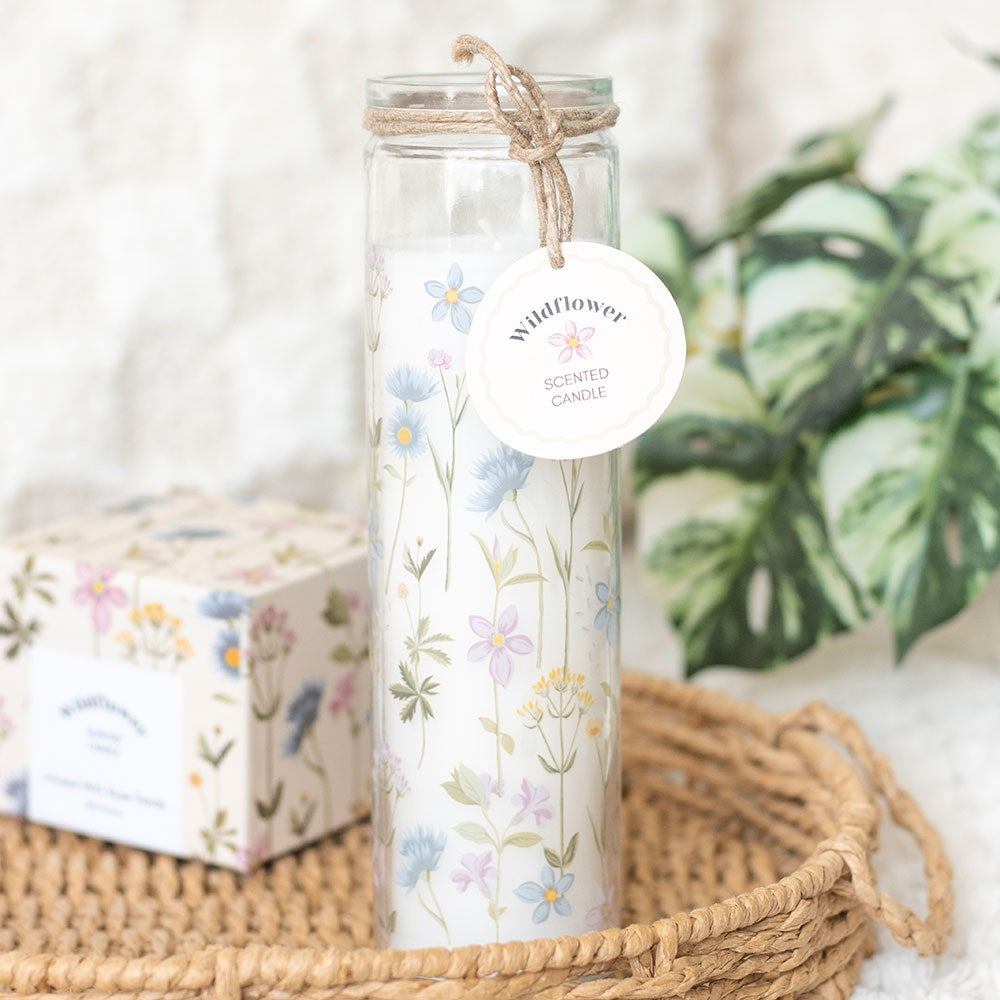 floral print wildflower scented glass tube candle