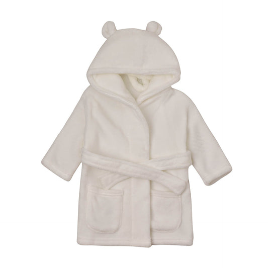 BAMBINO BABY WHITE DRESSING GOWN WITH EARS ON THE HOOD 3 TO 6 MONTHS