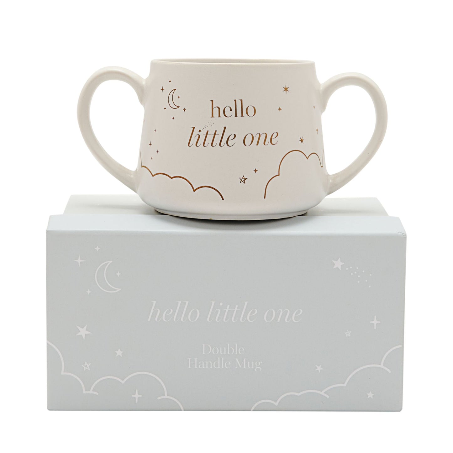 Bambino Double handed hello little one mug with clouds