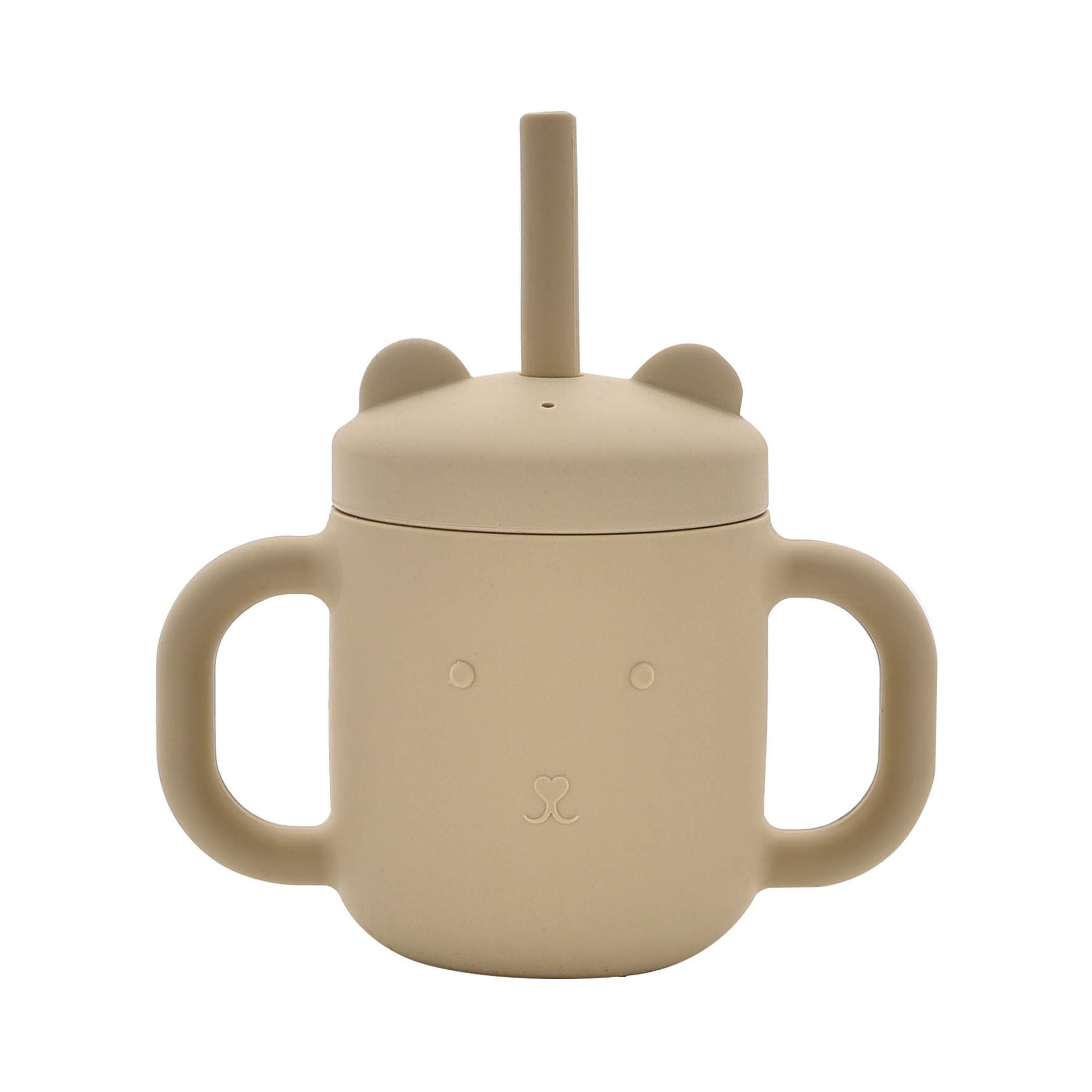 silicone Sippy bambino cup natural with straw and teddy bear face