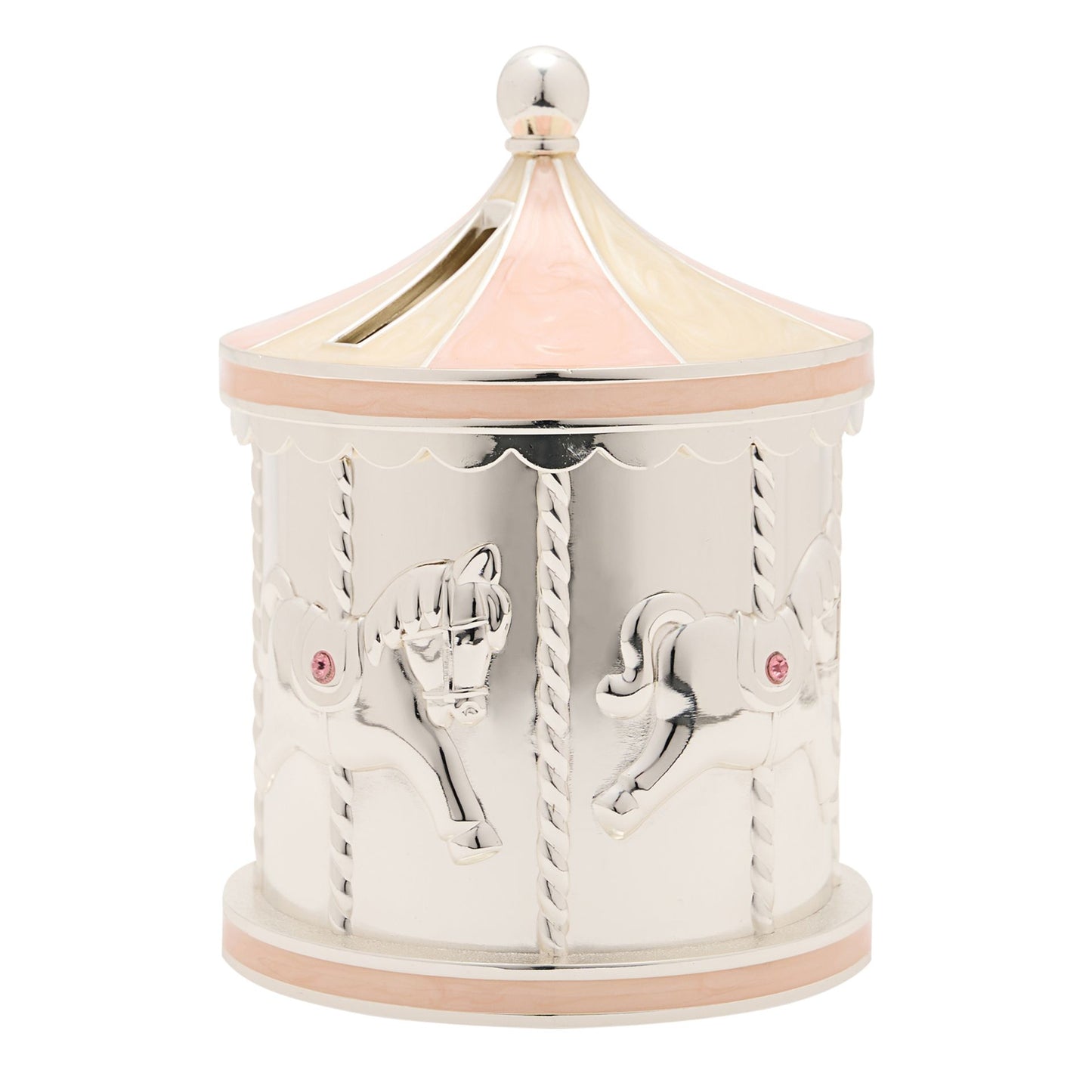 BAMBINO SILVER PLATED PINK CAROUSEL MONEY BOX