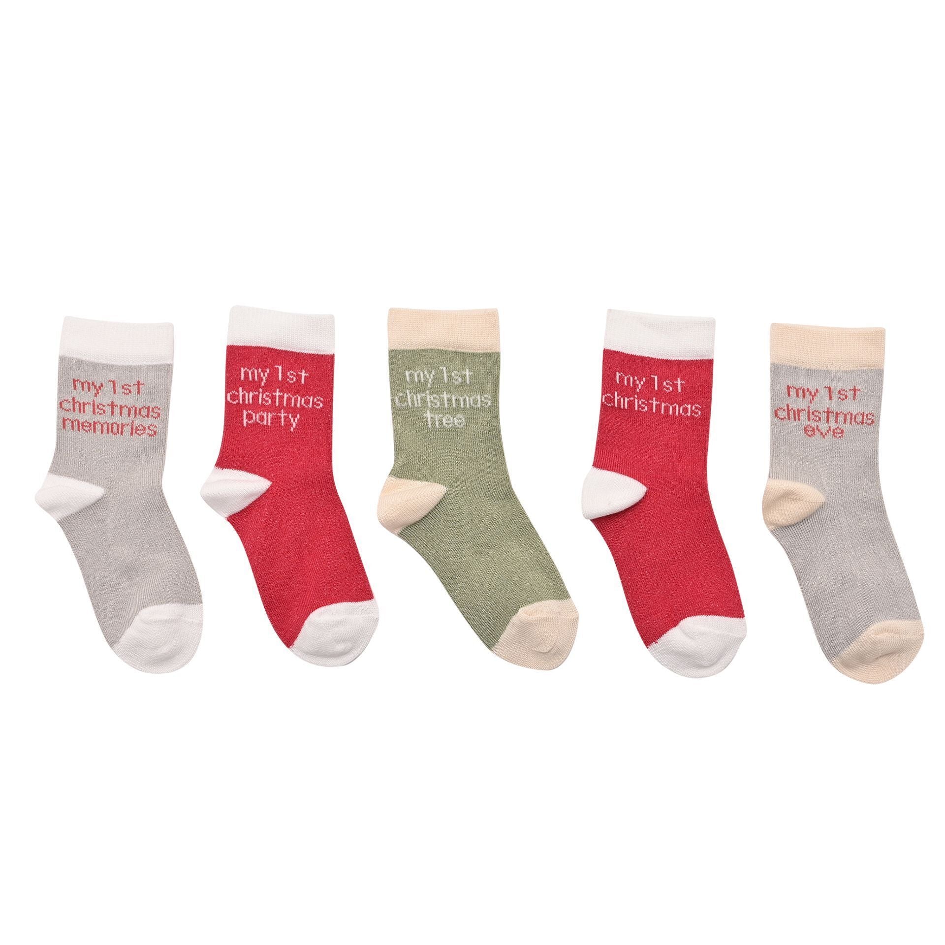 pack of 5 bambino milestone socks for my1st christmas in red and green colours