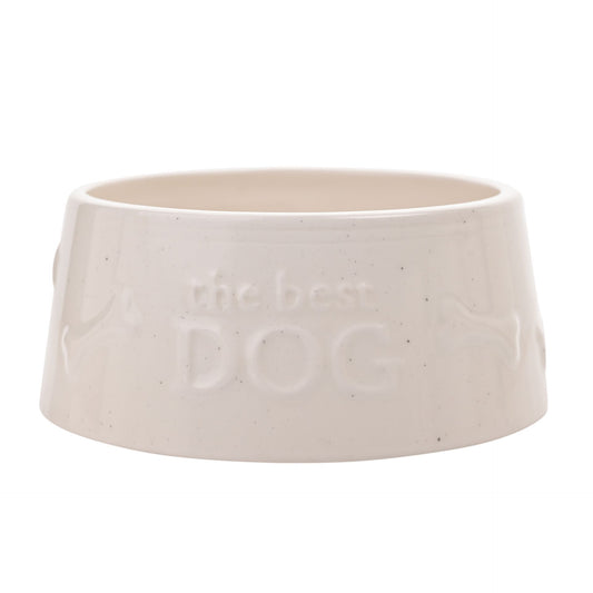 best of breed large dog bowl with the best dog words and bones motif in a ceramic shiny gloss finish