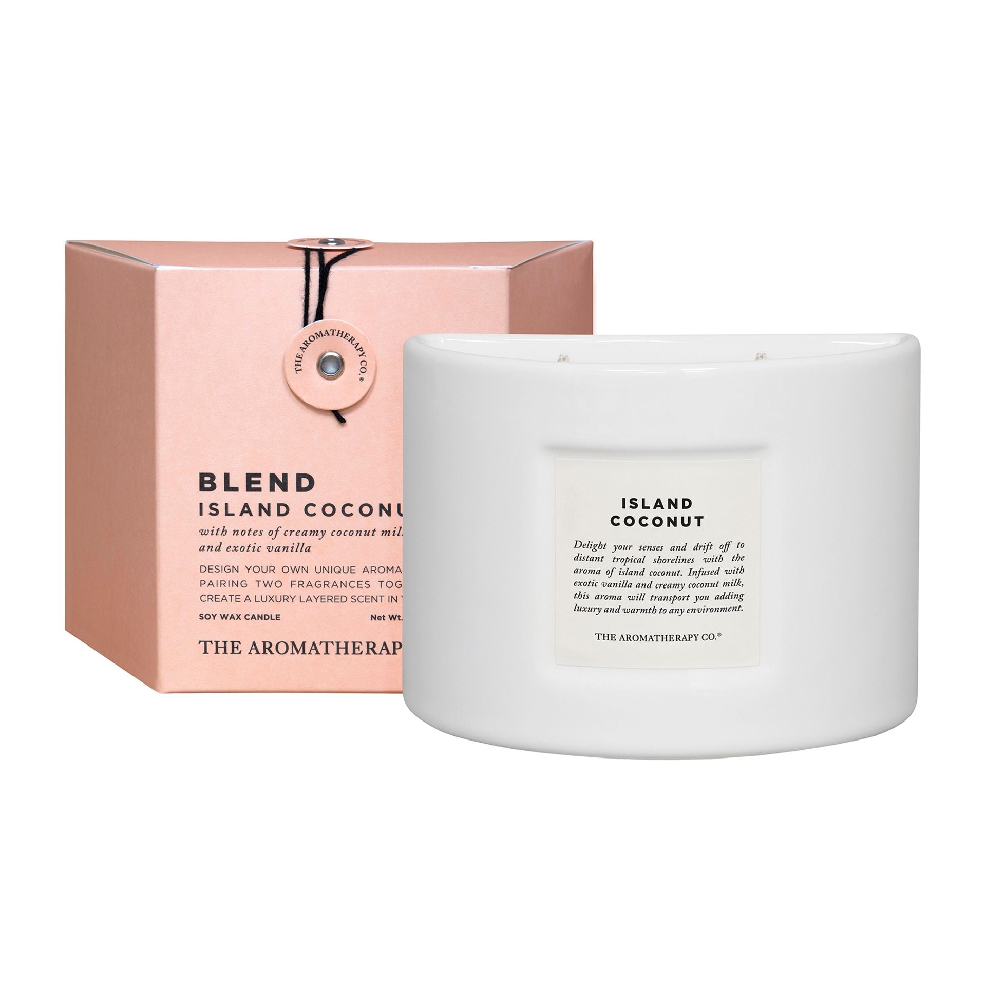 blend candle island coconut scent in pink packaging 2 wick candle