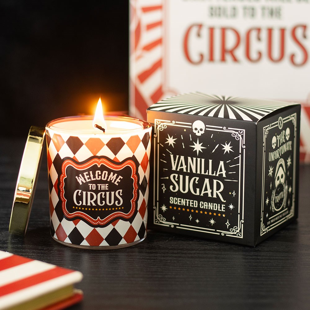 Mystic Circus vanilla sugar scented candle for warm and cosy home fragrance and decorative display.