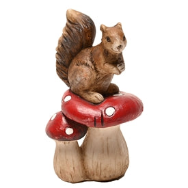 Squirrel Standing On Mushroom Ornament 13cm