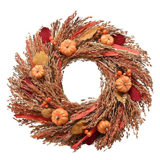 natural wheat and pumpkin autumn door wreath 40cm
