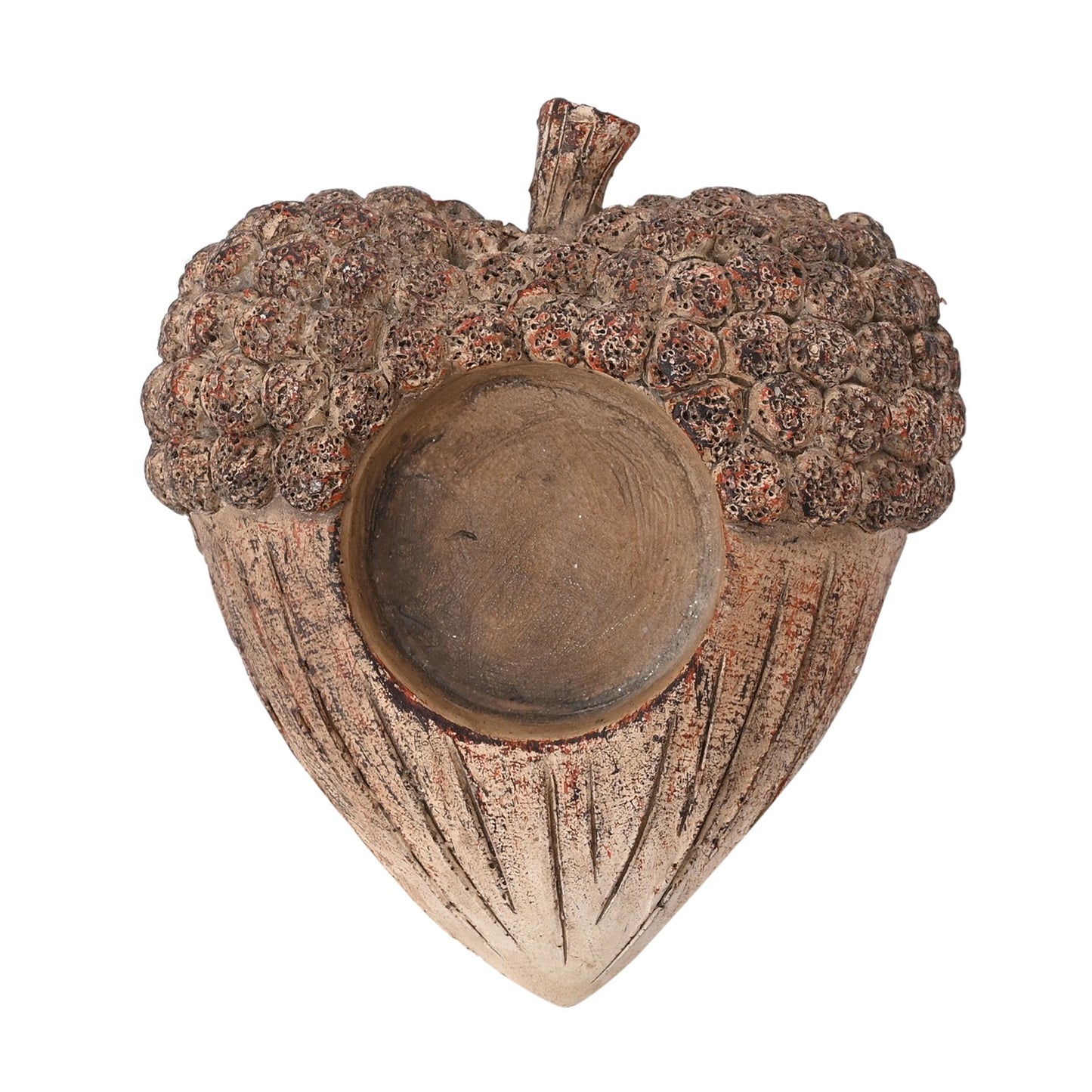 Acorn heart shaped tea light candle holder with wood effect and resin 