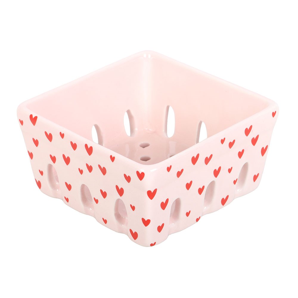 Pink Heart Ceramic Berry Basket Small