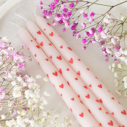 taper love heart pink candles set of 3 in a box