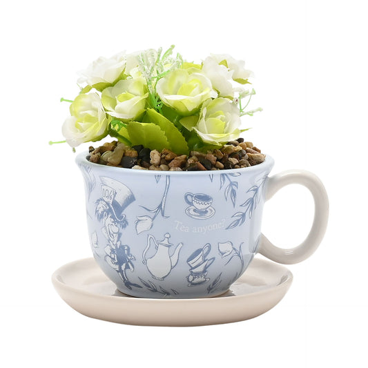 Alice in wonderland faux plant teacup ceramic mad hatter detail