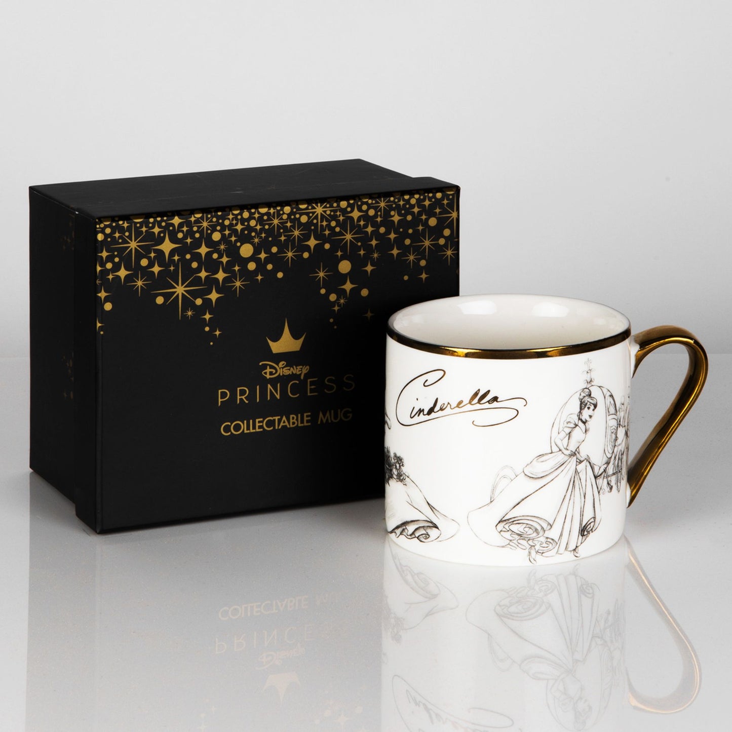 Disney Cinderella pencil illustration collectable mug with gold foil and black box