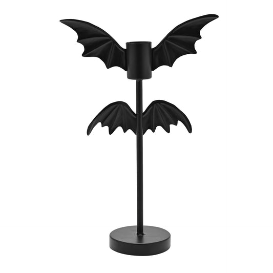 double bat wing metal black candle stick holder