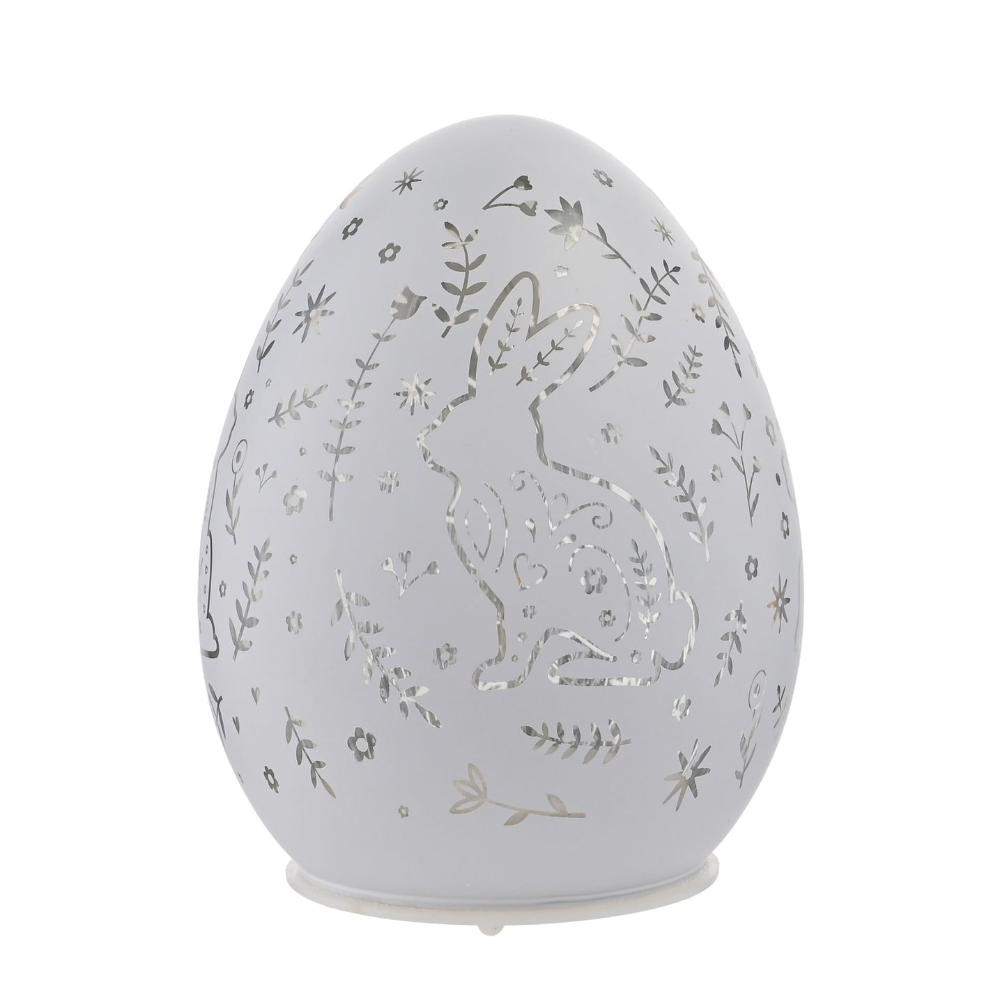 easter egg led white egg with cut out bunny and flowers design