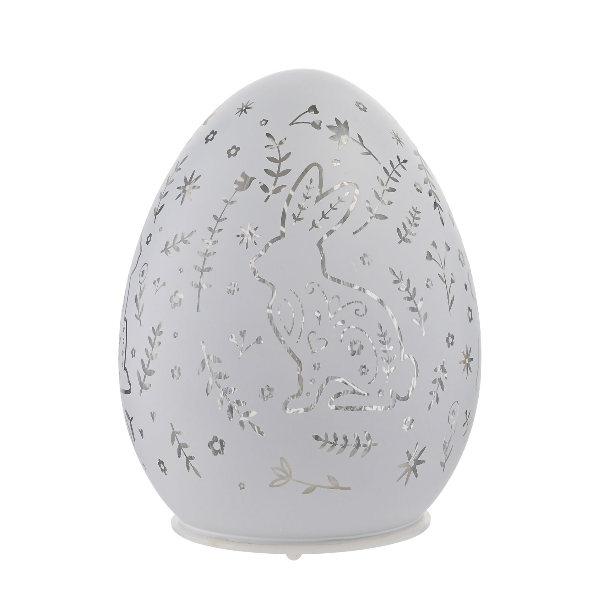 easter egg led white egg with cut out bunny and flowers design