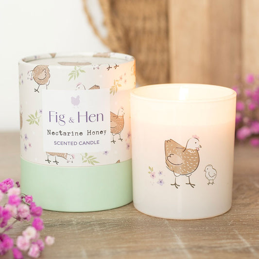 Fig & Hen scented candle with packaging nectarine honey scented