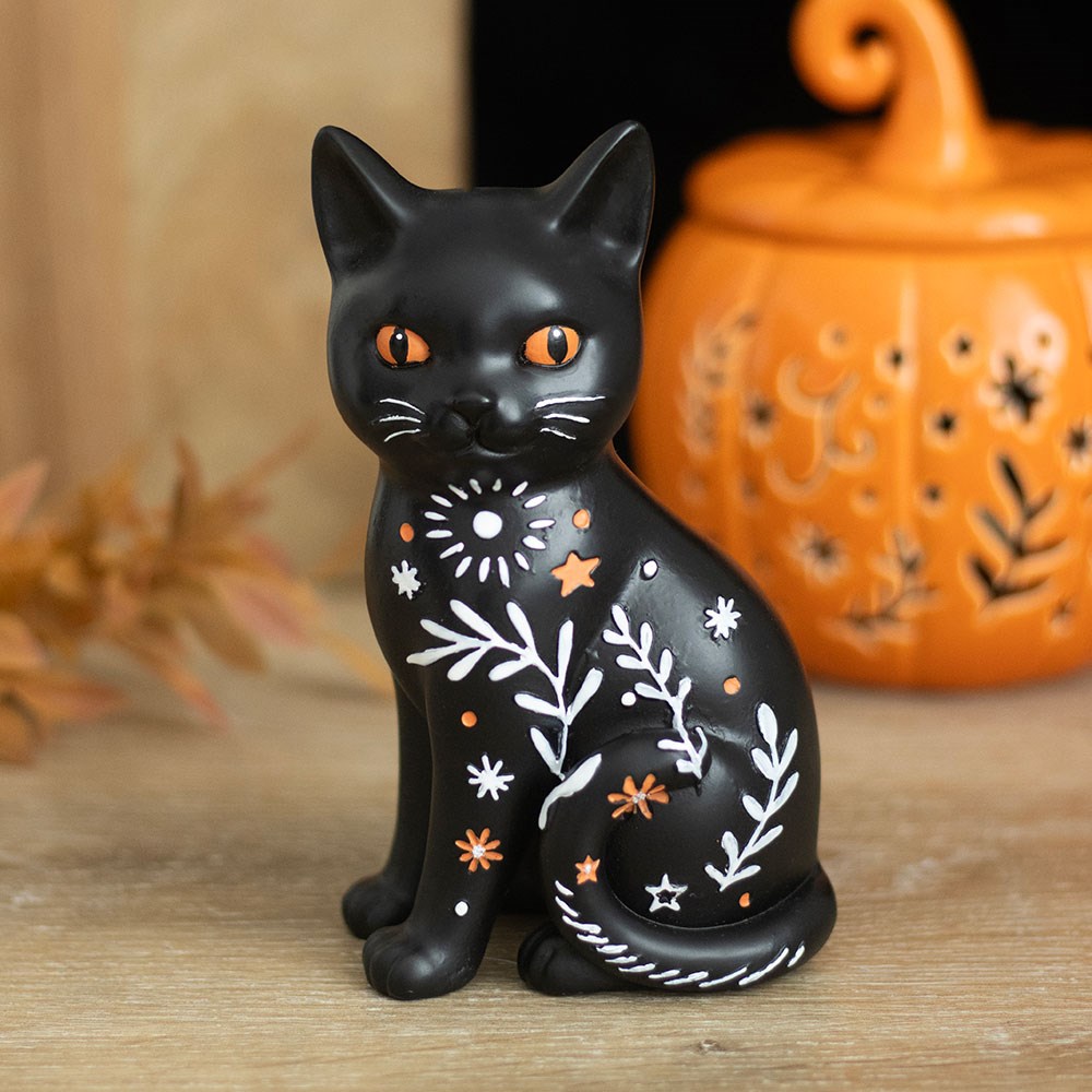 Frightful Folk black cat ornament for Halloween home décor and seasonal shelf display.