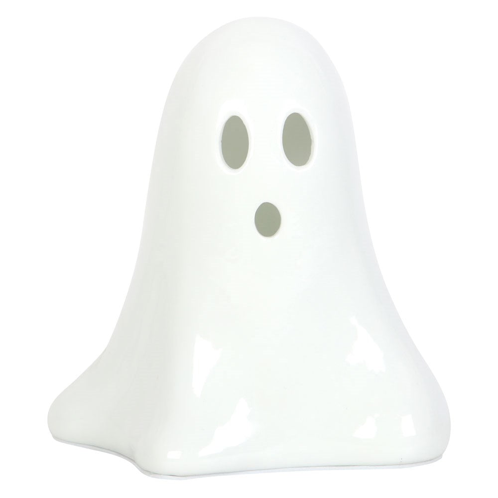 WHITE CERAMIC LIGHT UP LED GHOST ORNAMENT