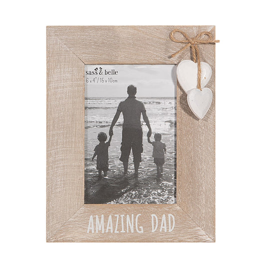 amazing dad photo frame with hearts and jute bow