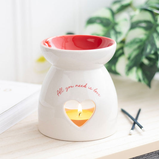 All you need is love white and red oil burner with cut out heart 