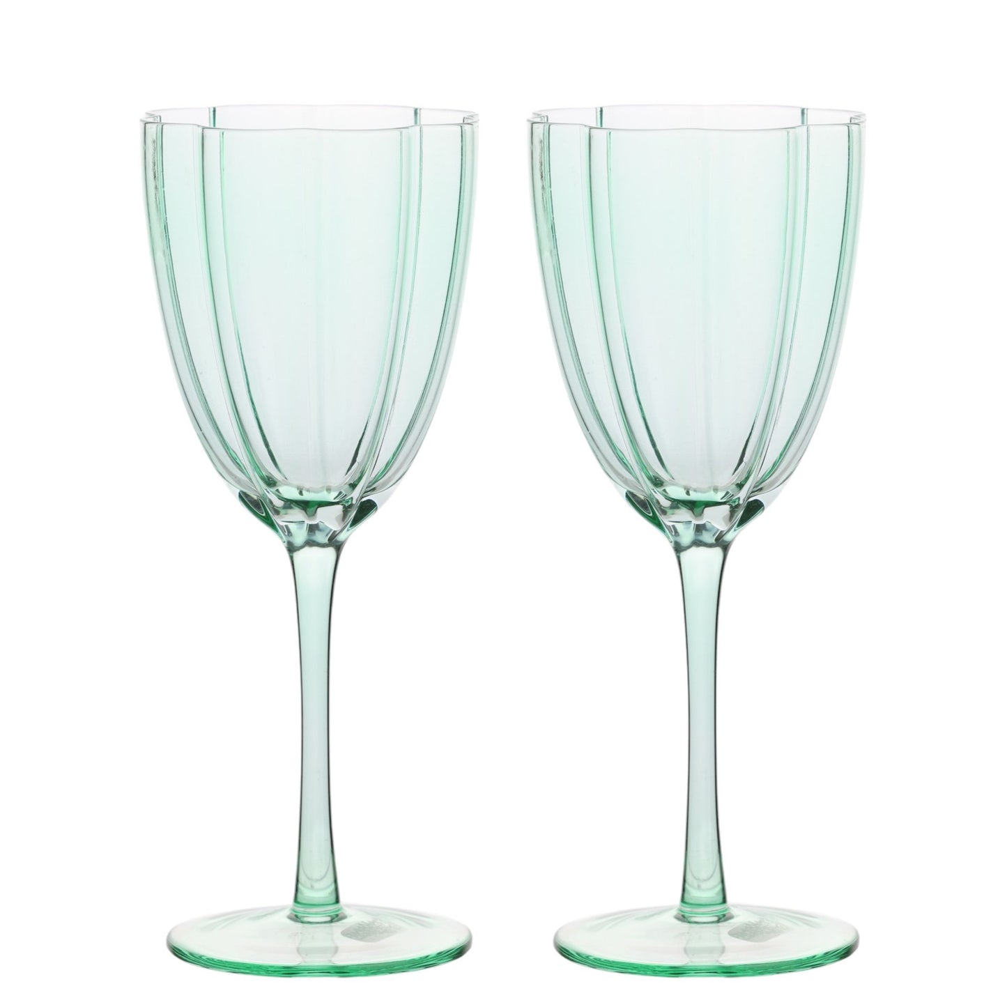 hestia green scalloped set of 2 wine glasses 