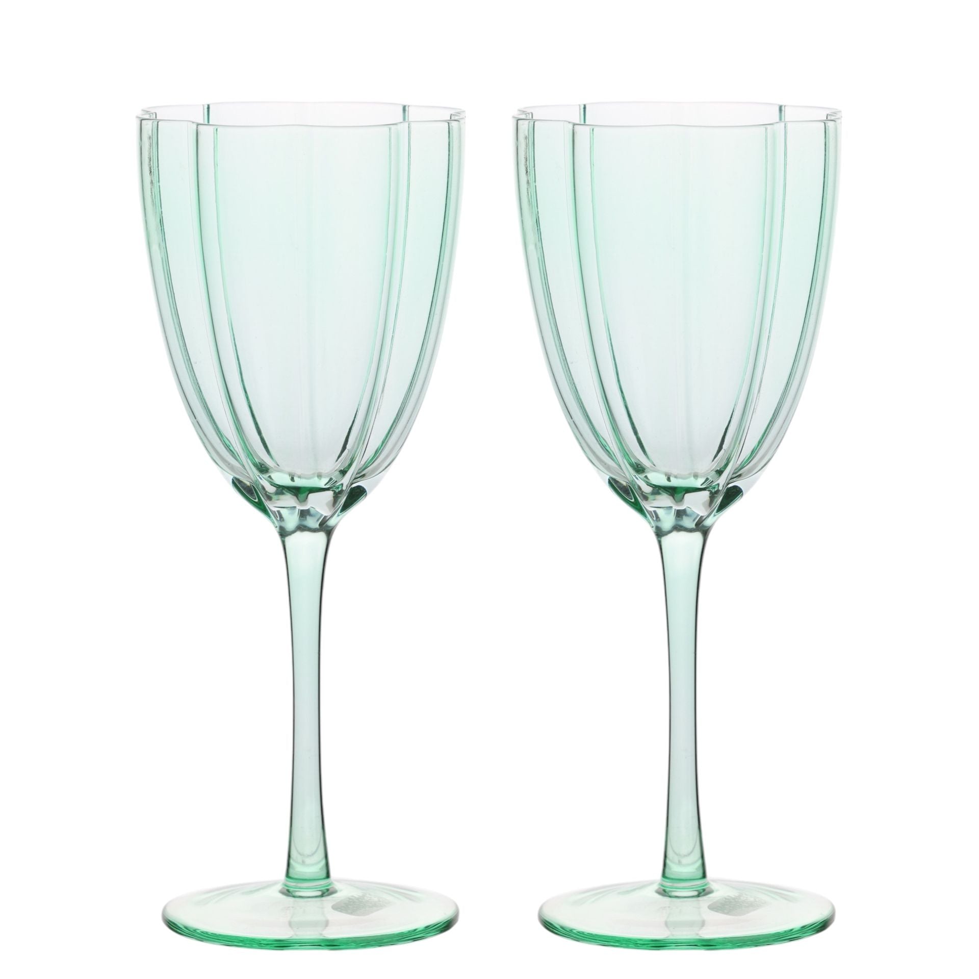 hestia green scalloped set of 2 wine glasses 