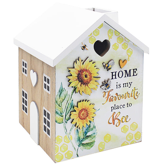 Bee happy wooden tissue box with featured text home is my favourite place to bee