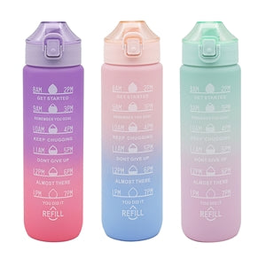 Hydration bottle with times and motivation words in colour tone blends