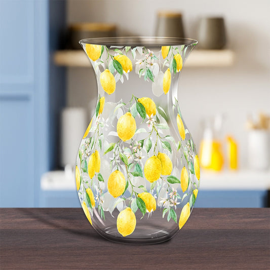 Lemon groove glass vase with lemon print all over 18cm