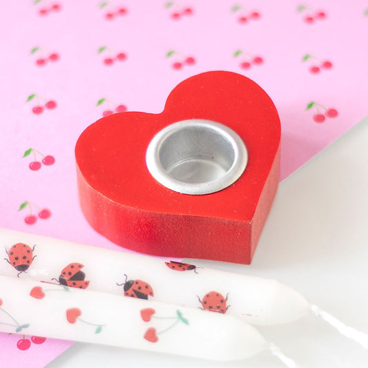 Heart shaped red love heart taper candle holder