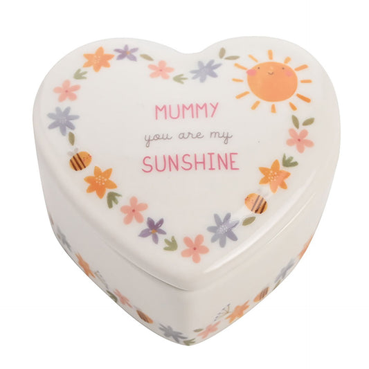 mummy you are my sunshine heart trinket ceramic box with sunshine and flowers illustrations