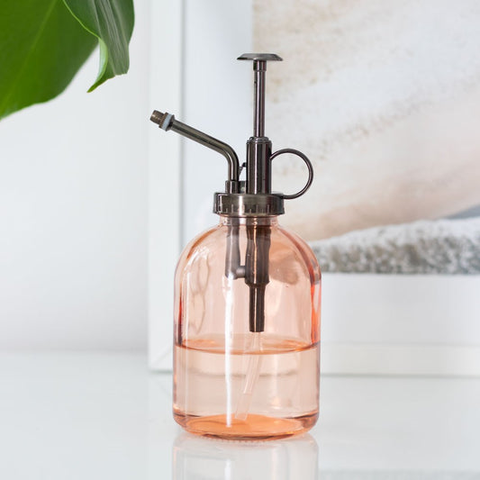 minimalistic pink glass plant mister 