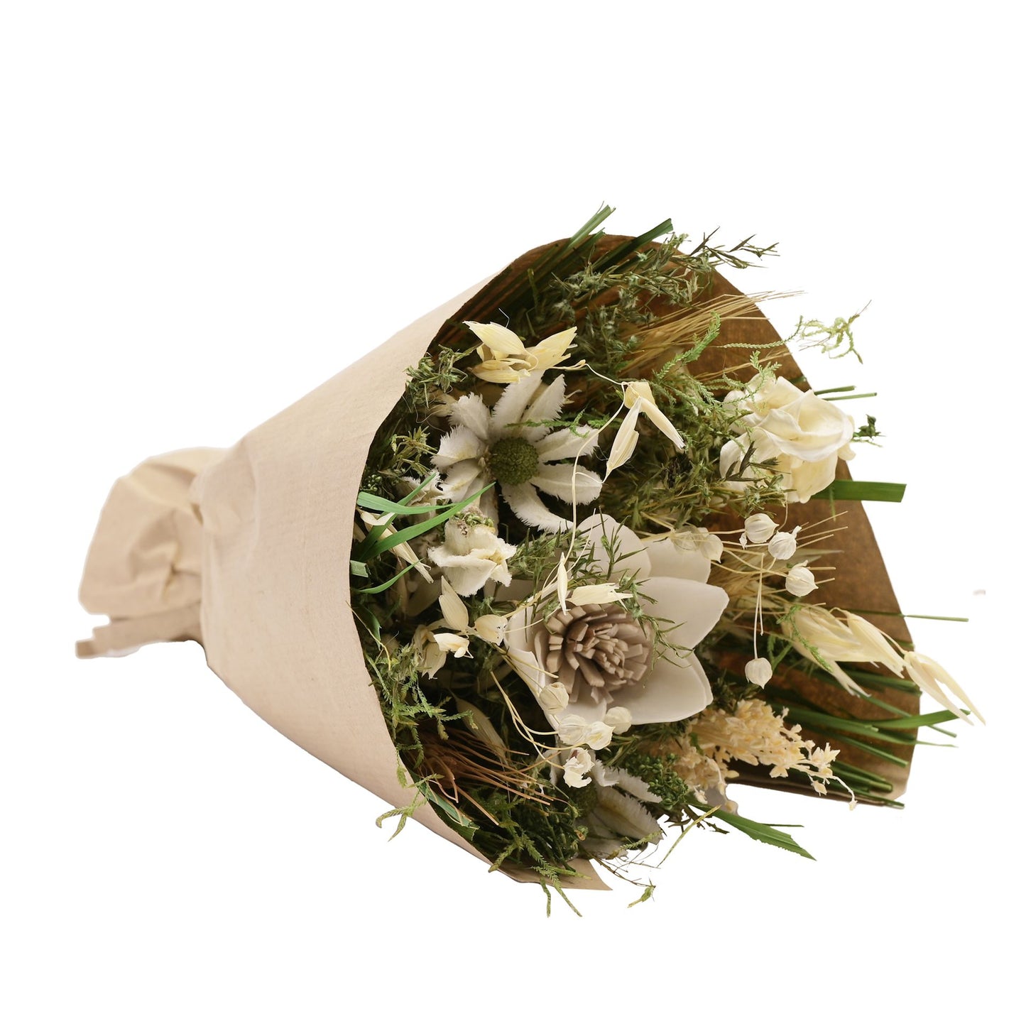 hestia dried natural flower bouquet in brown paper wrap and jute string