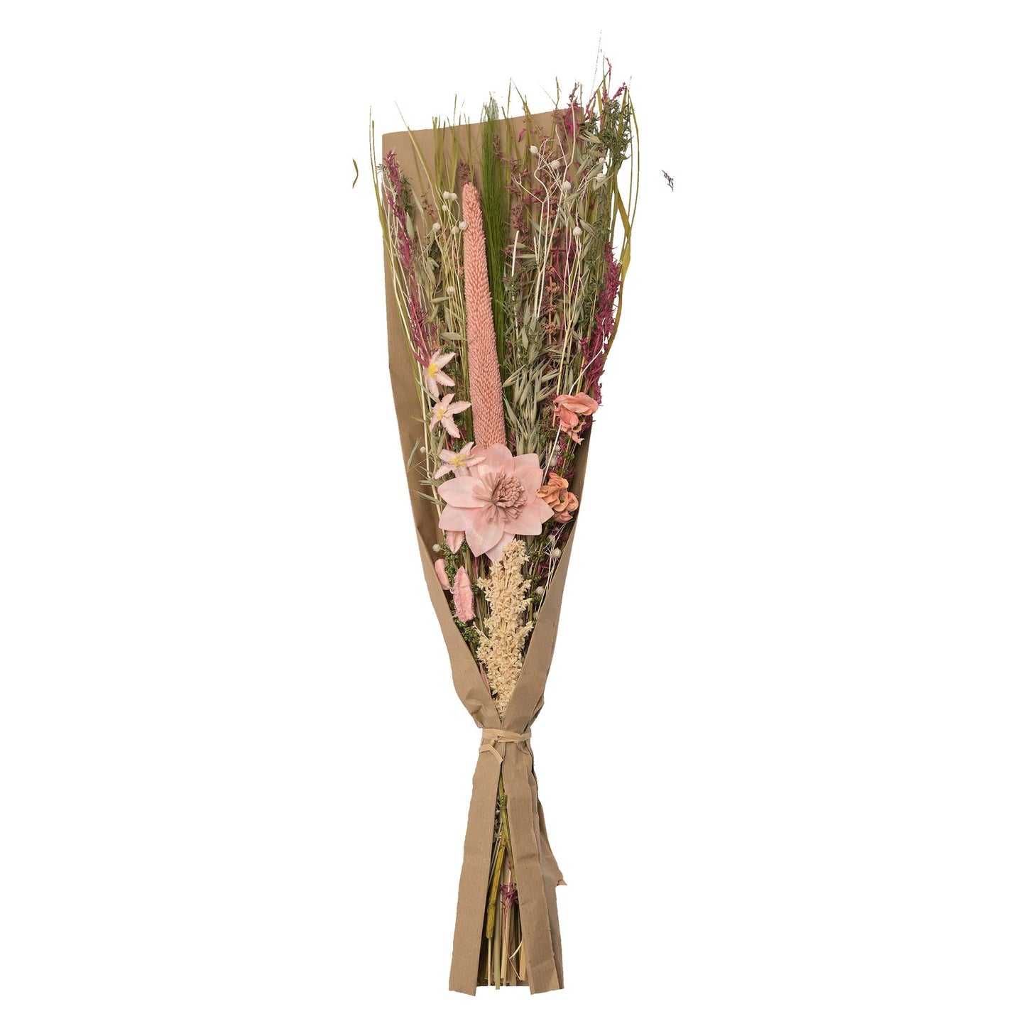 hestia pink dried flower bouquet 60cm in a brown paper wrapping