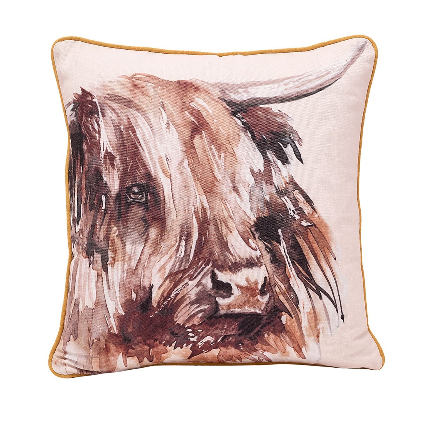 meg hawkins square highland cow cushion with buttons on the back