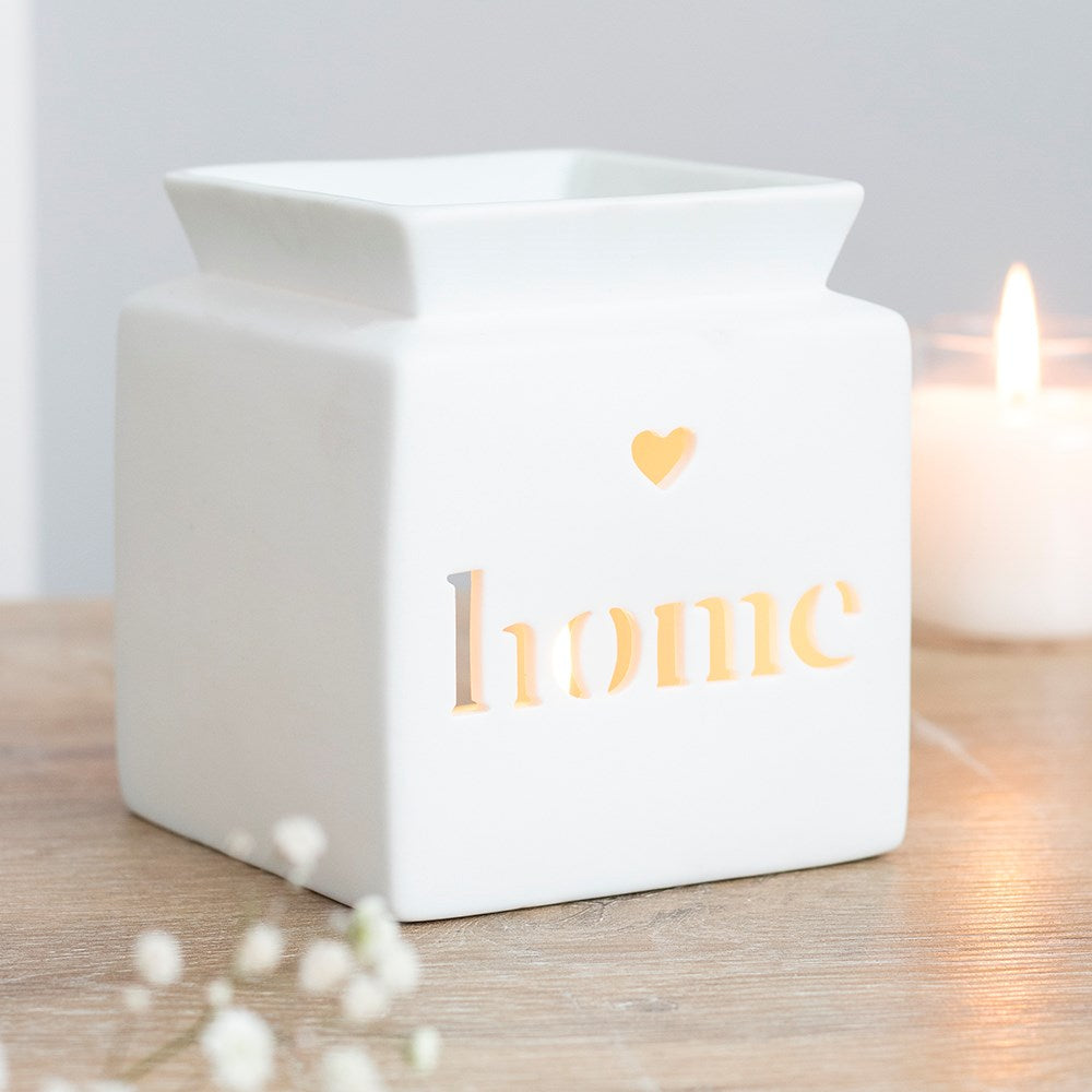 white home heart cut out oil burner wax melt holder