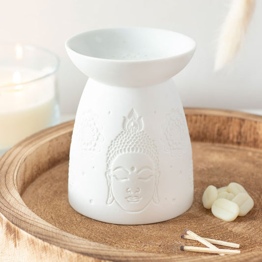 White Ceramic Buddha Face Oil Burner 