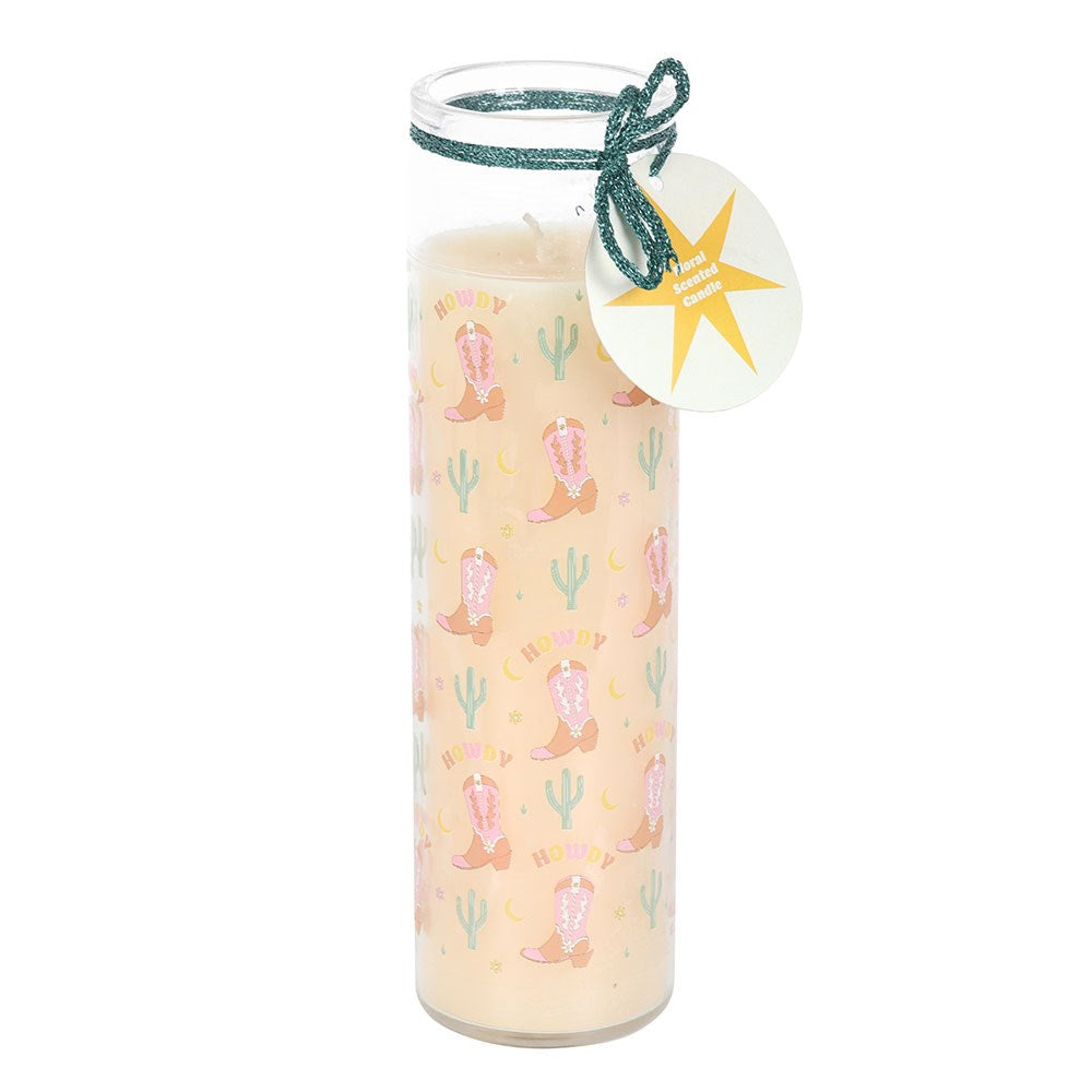 DUE JAN... Howdy Cowboy Boot Print Floral Tube Candle