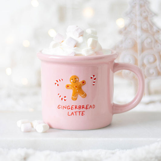 pink gingerbread latte mug with candy canes 