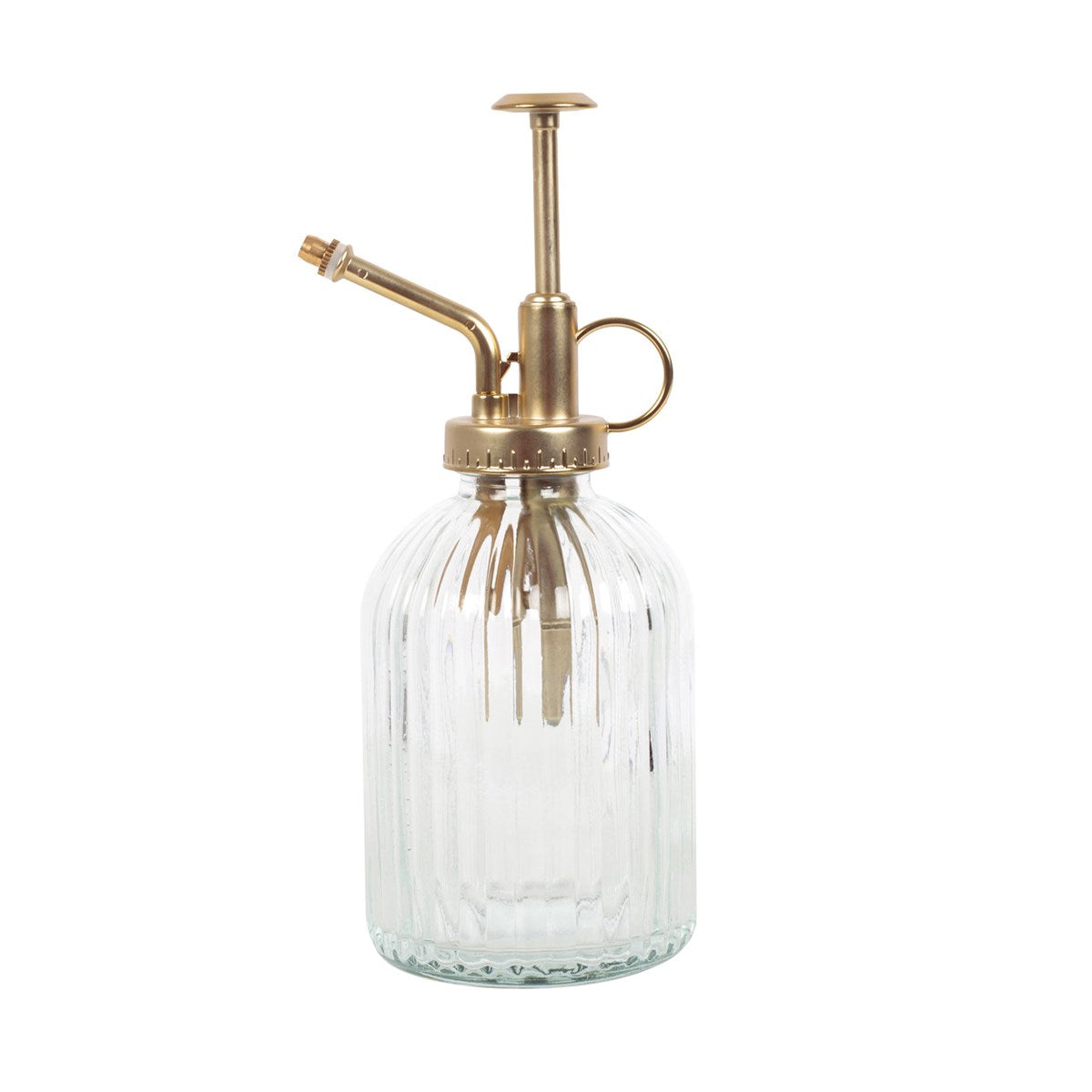 glass ribbed plant mister with gold top 230ml