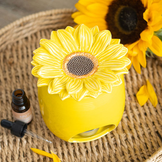 sunflower wax warmer & oil burner in yellow and shaped as a sunflower