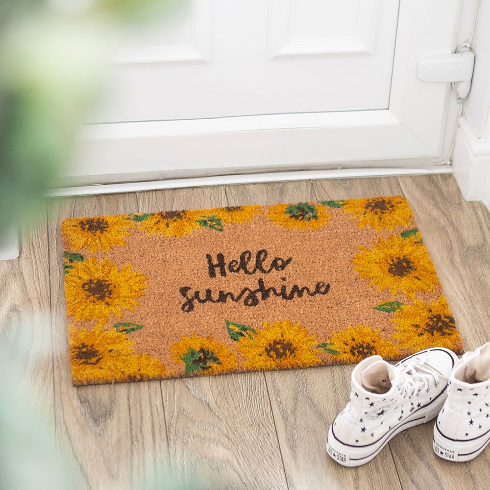 Doormat with sunflower design and 'Hello Sunshine'