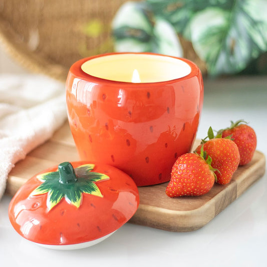 Strawberry-shaped ceramic candle jar 