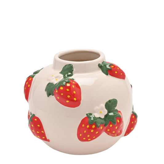 cottage garden strawberry small handprinted vase 