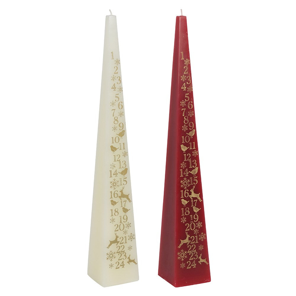 red and white countdown to christmas advent candles 33cm