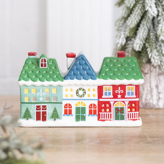 Christmas street tealight and incense cone holder with festive village houses for Christmas home decoration