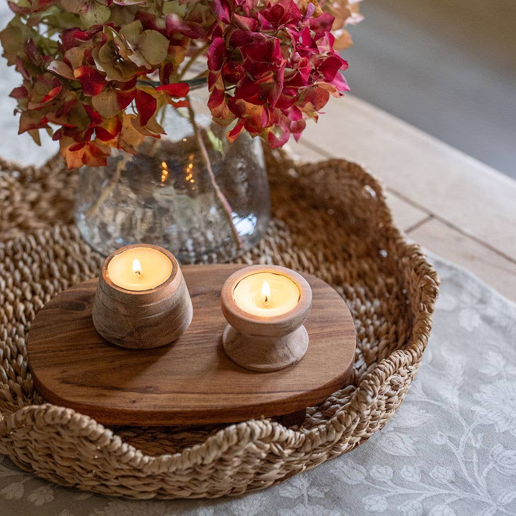 Tulle Acacia Wood Tea Light Holder | Grooved Wood Candle Holder
